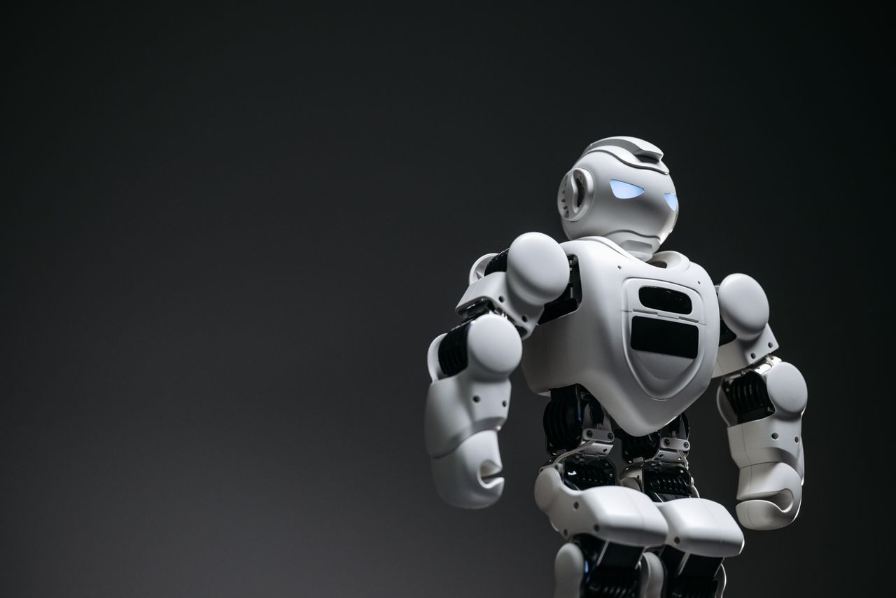 Services A futuristic robot, captured in a close-up studio shoot, showcasing innovation and design.